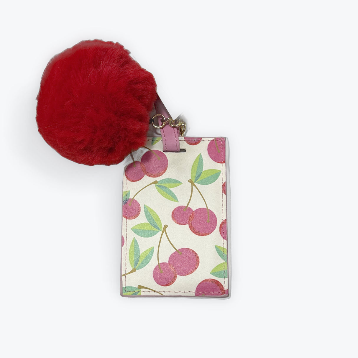 Slant Collection Luggage Tag with Cherries and Pom-pom