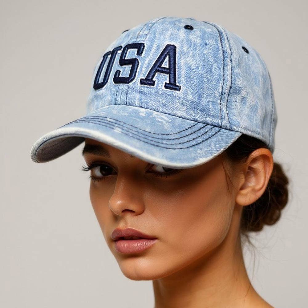 USA Embroidered Baseball Cap: Black,Denim