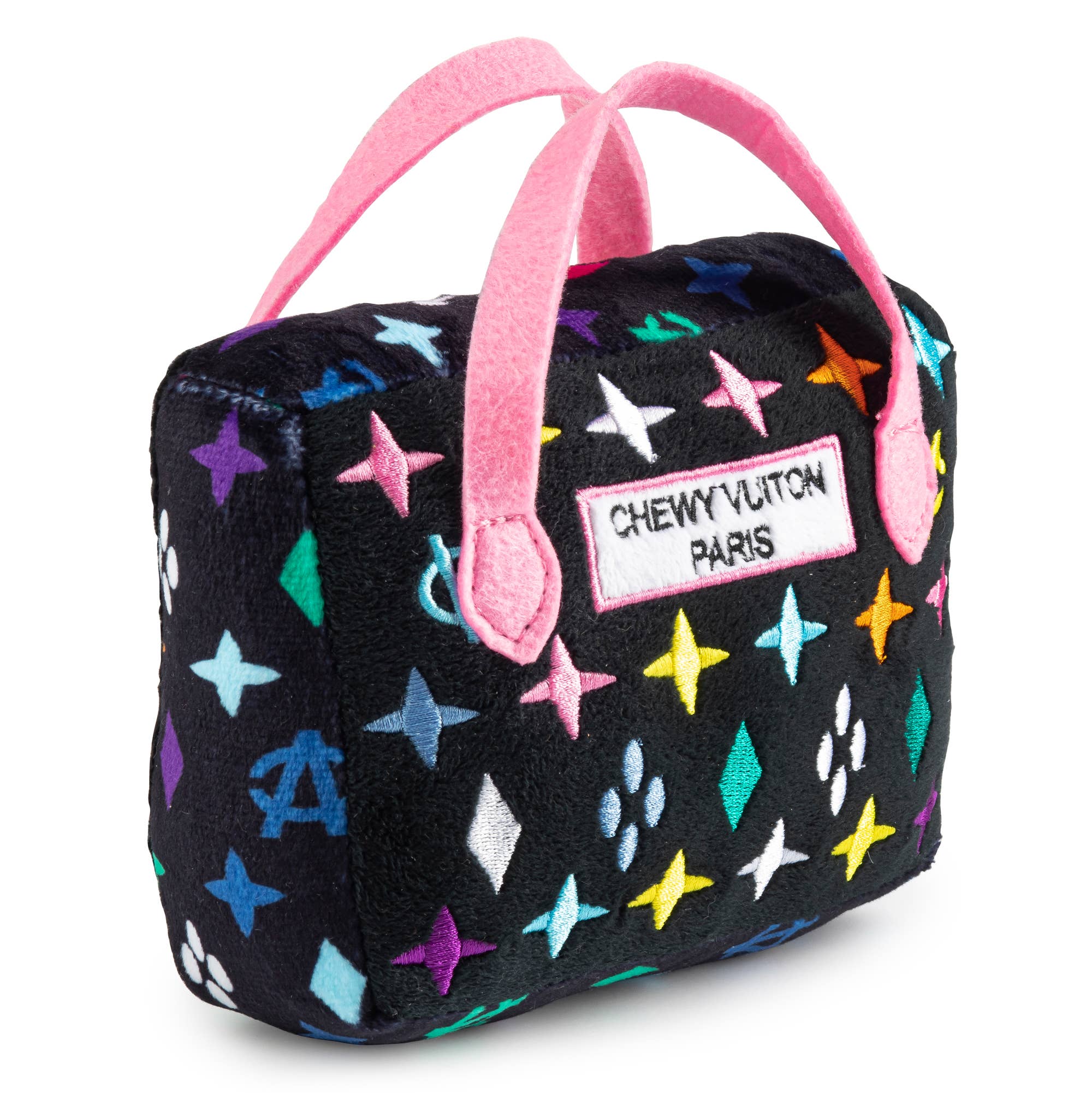 Black Monogram Chewy Vuiton Handbag Squeaker Dog Toy: Small / Mini