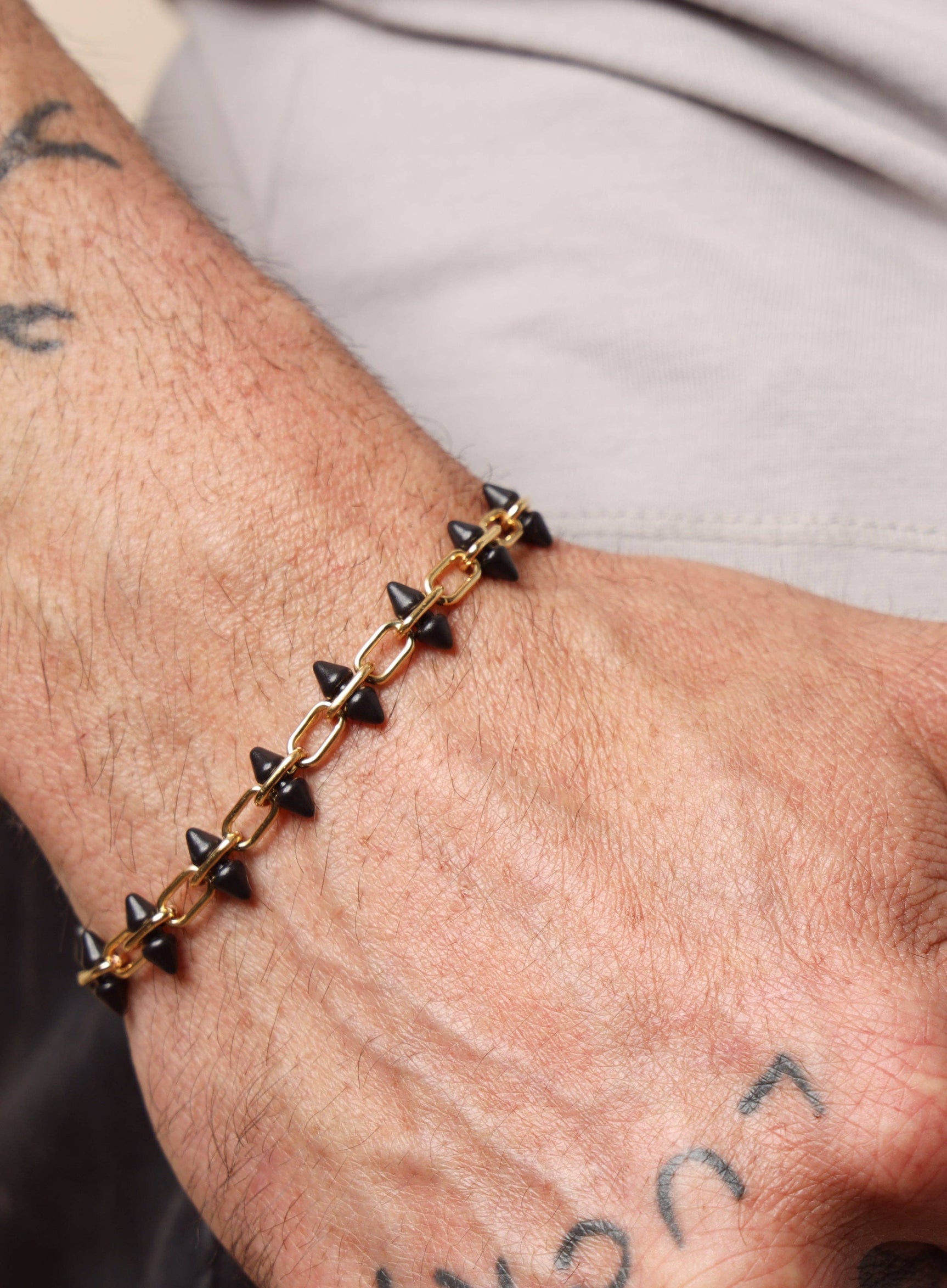 We Are All Smith 14k Gold Filled and Titanium Adjustable Spike Men's Bracelet - Image 4
