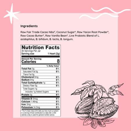 Gryph and Ivyrose Probiotic for Adults - Immune System Boost and Digestive Health Snacks - Organic, Vegan, Gluten Free Dark Chocolate Hearts