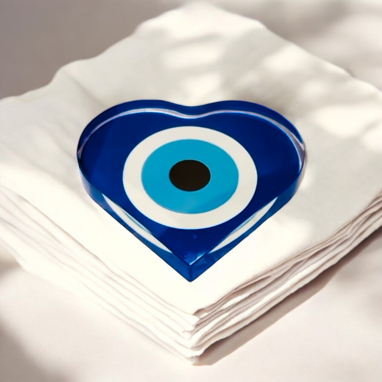 Evil Eye Good Luck Crystal Heart Paperweight Decor