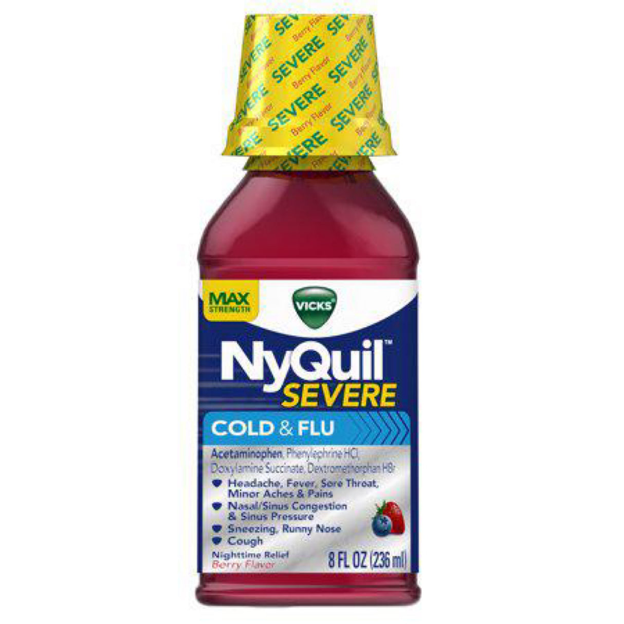 Vicks Nyquil Severe Cold & Flu Nighttime Relief Liquid, Berry
