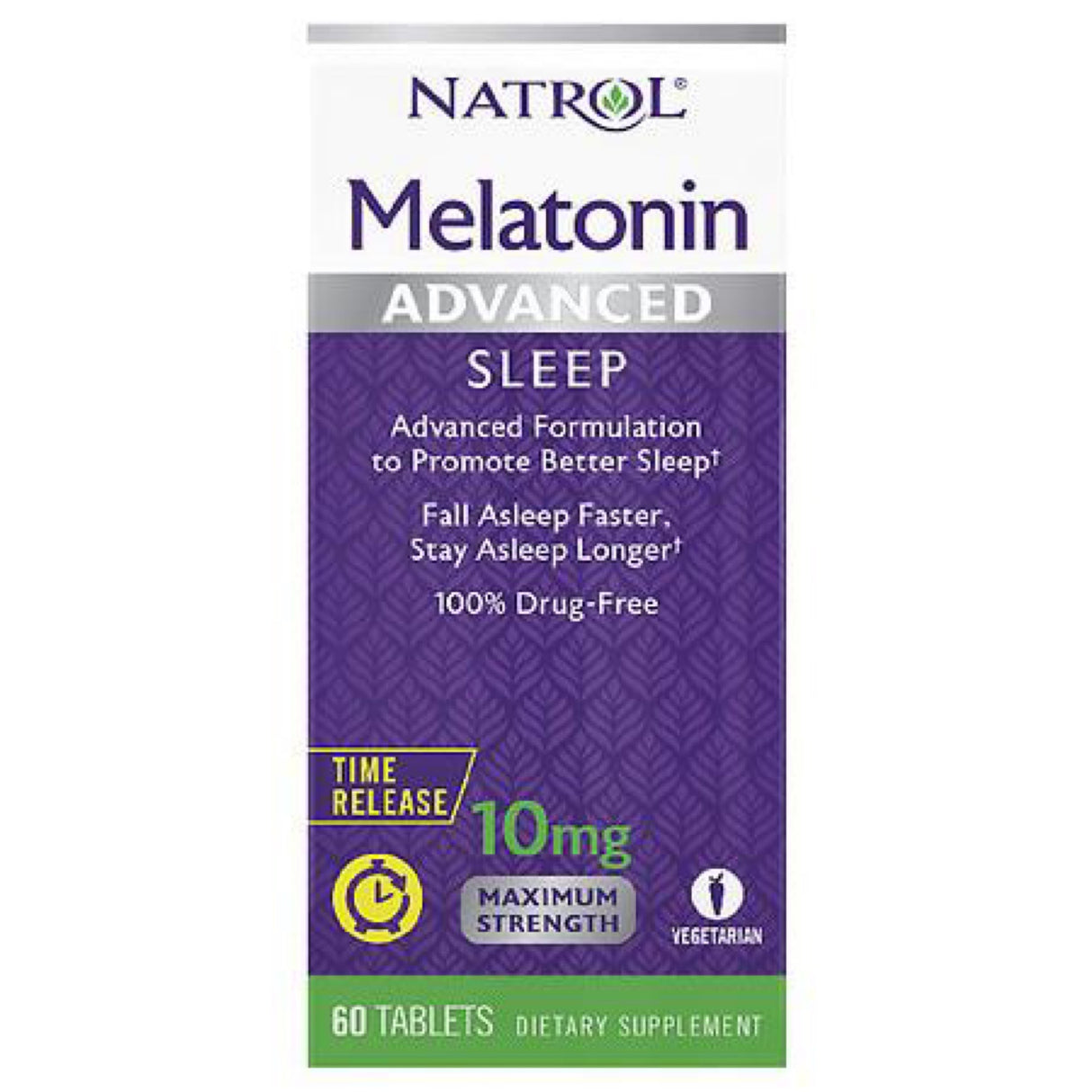 Natrol Melatonin Advanced Sleep Tablets with Vitamin B6, Helps You Fall Asleep Faster, Stay Asleep Longer, 2-Layer Controlled Release, 100% Drug-Free, 10mg