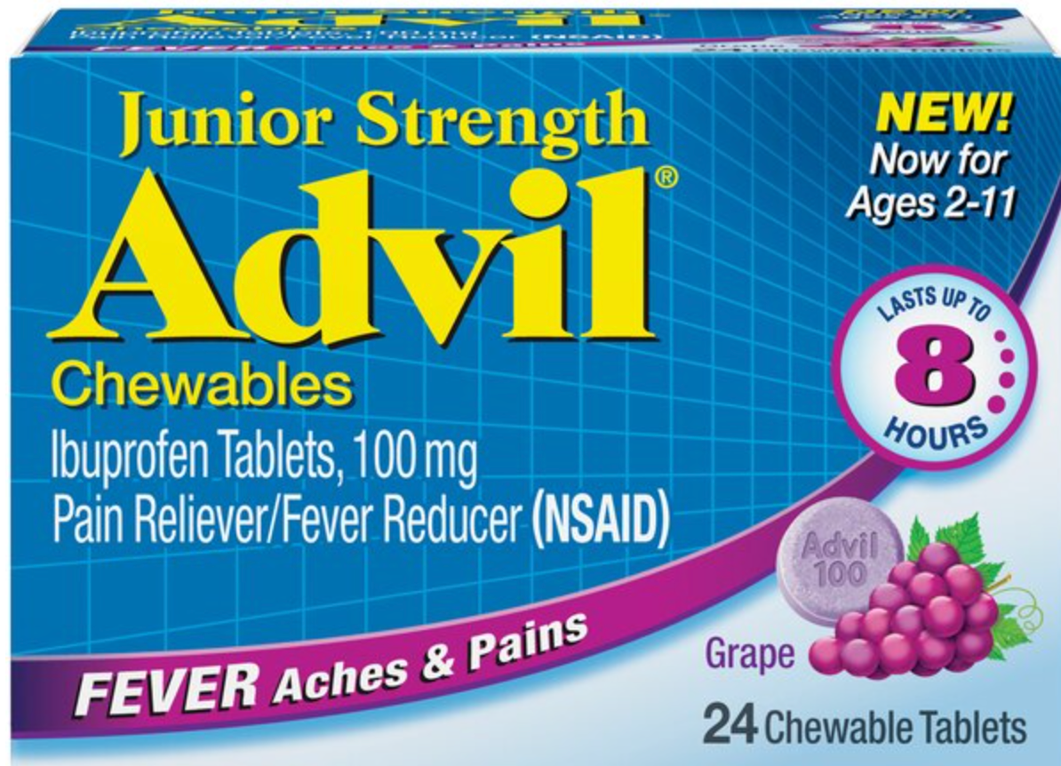Children's Advil Junior Strength Ibuprofen 100 MG Chewable Tablets, Grape, 24 CT