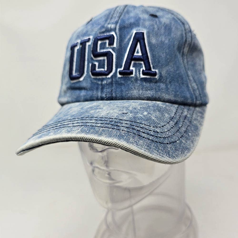 USA Embroidered Baseball Cap: Dark,Denim