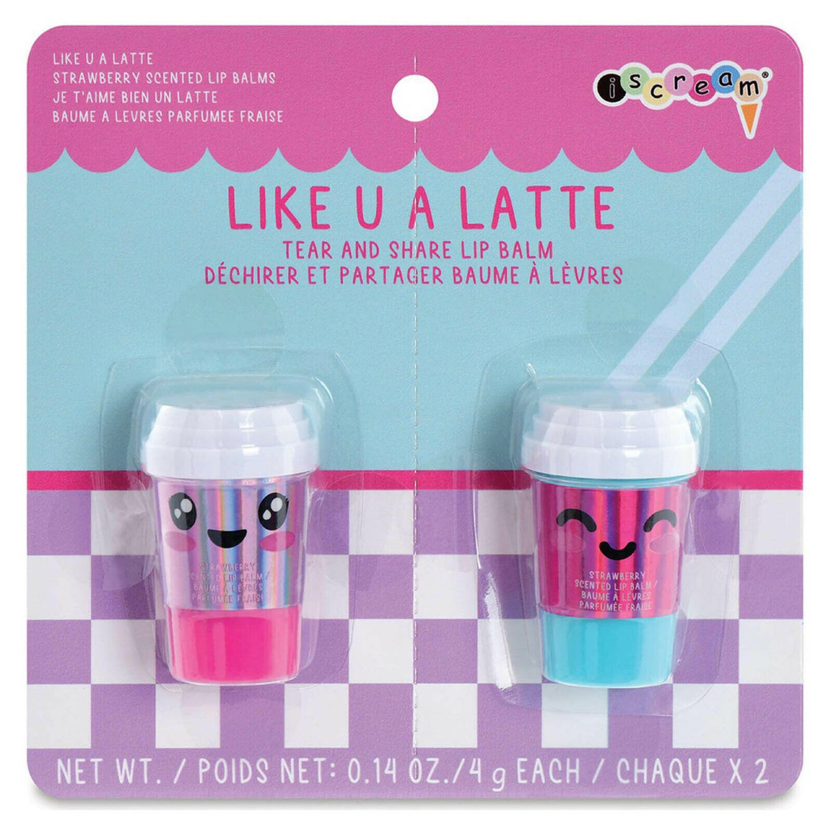 iscream Like U a Latte Coffee to Go Shaped Strawberry Scented Tear and Share Lip Balm Set