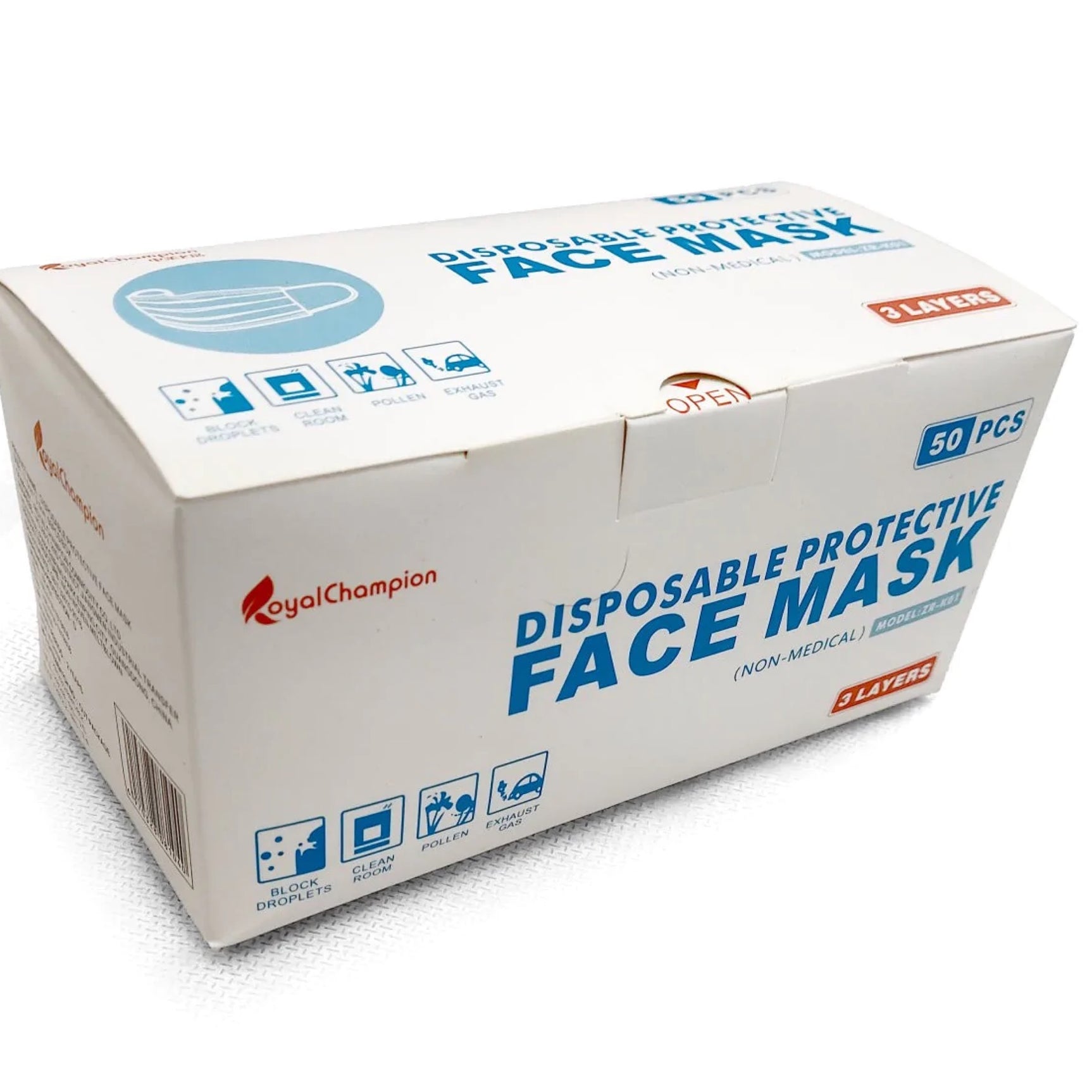 Face Mask 3 layer disposable 50 pack