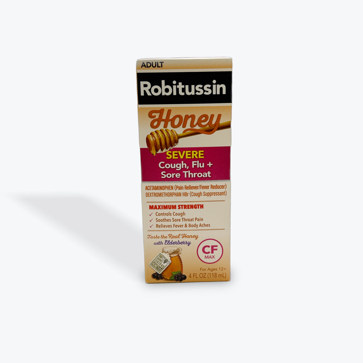 Robitussin Severe Cough, Flu + Sore Throat Daytime Relief, Honey with Elderberry, 8 OZ