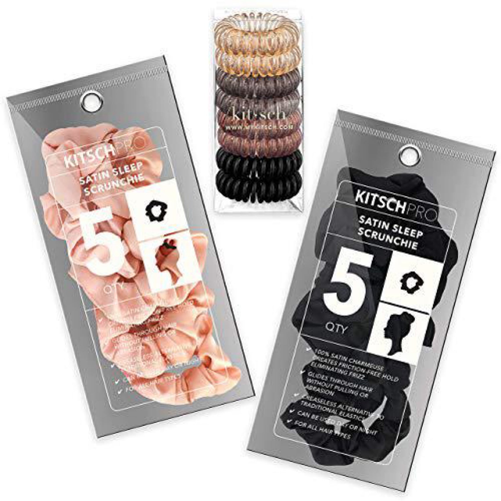 Kitsch Pro Satin Scrunchies and Spiral Hair Ties