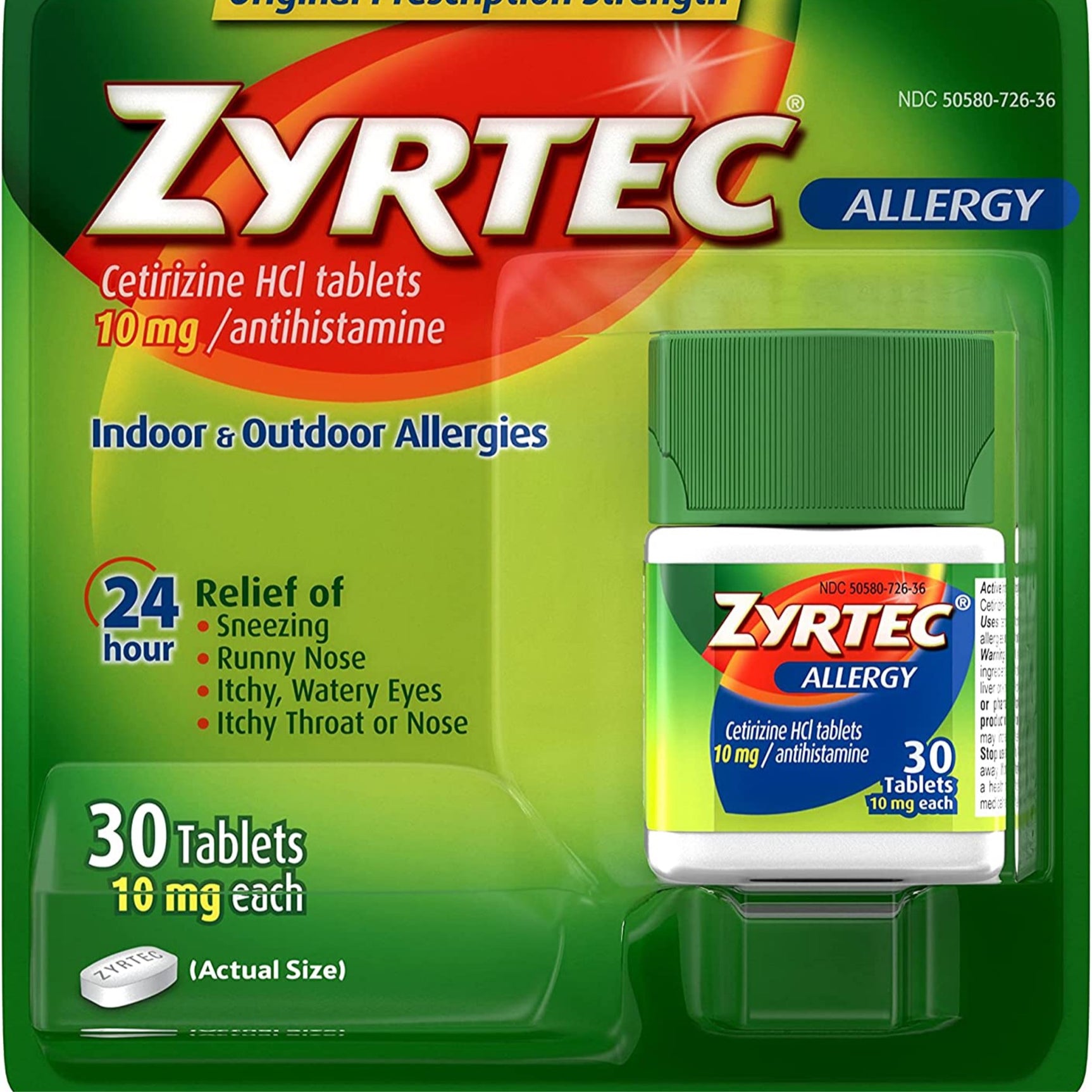 Zyrtec Alergia 24HR tabletas de cetirizina HCI