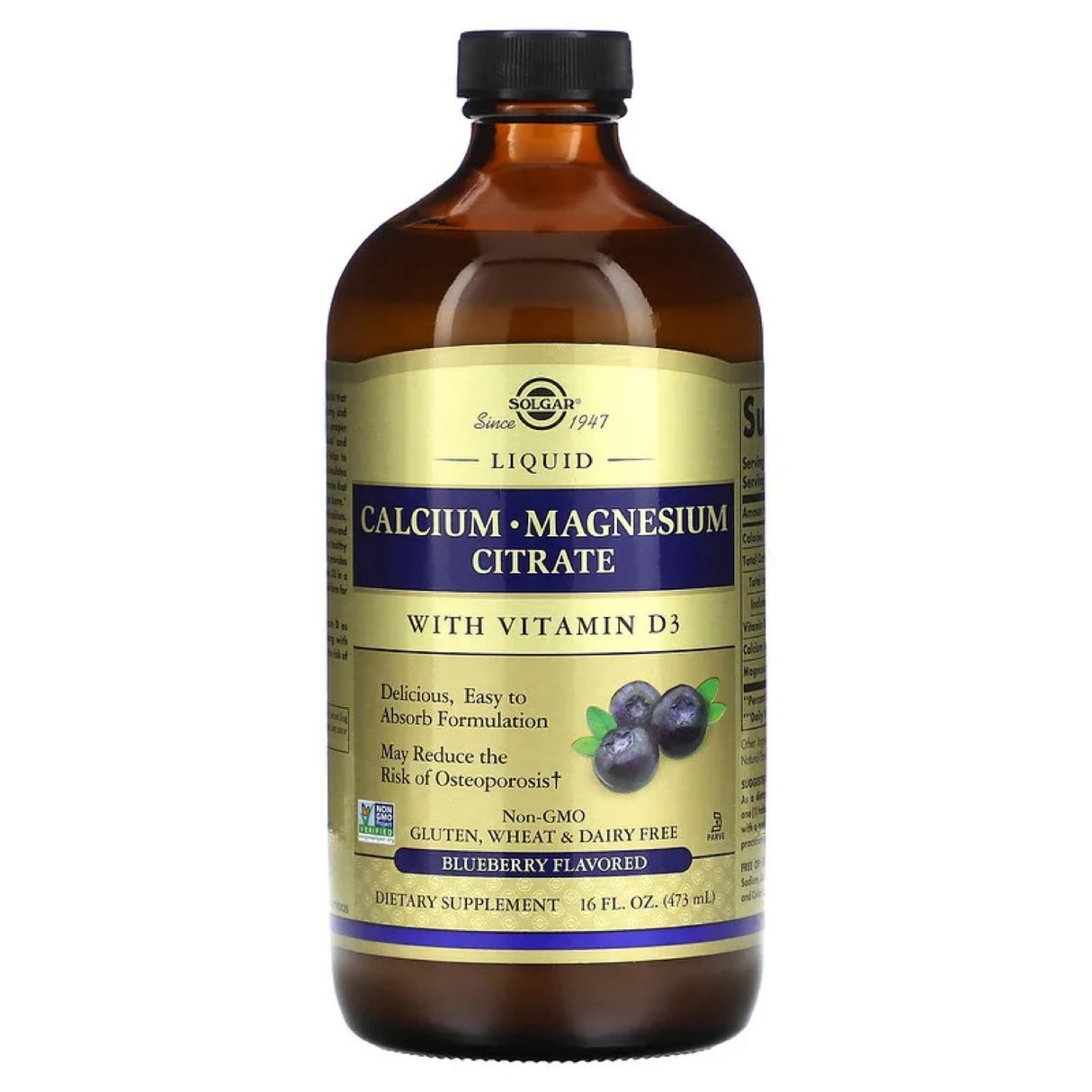Solgar Calcium Magnesium Citrate with Vitamin D3, Blueberry, 16oz