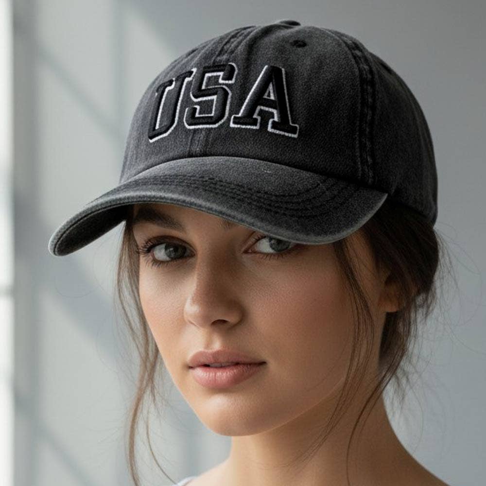 USA Embroidered Baseball Cap: Black,Denim