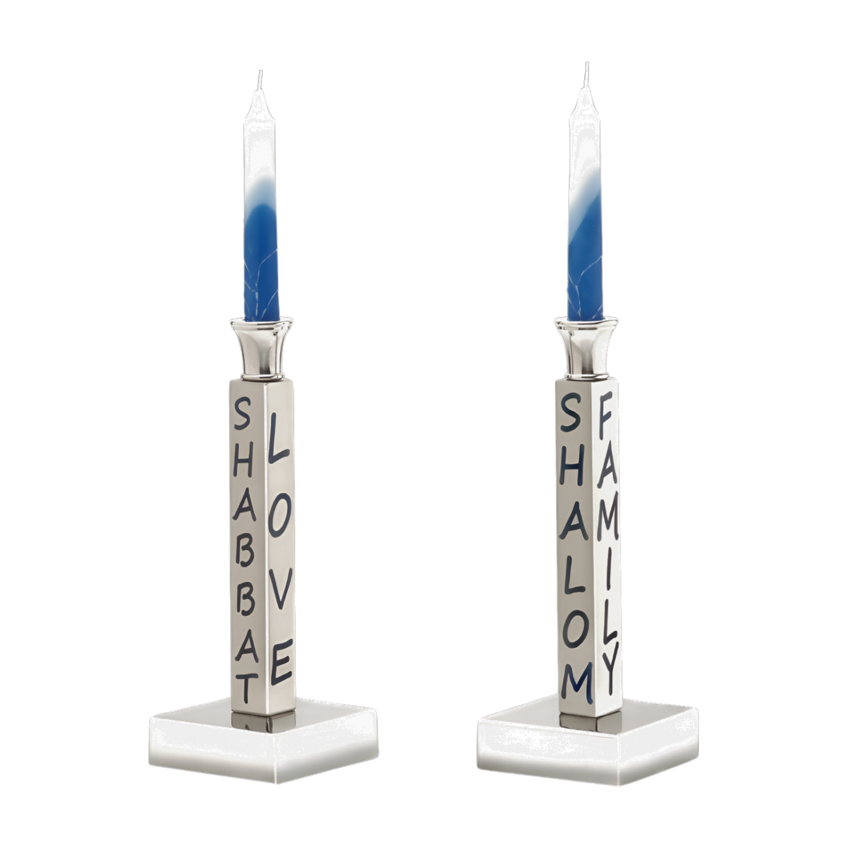 Peace, Love & Shabbat Candlesticks-Silver