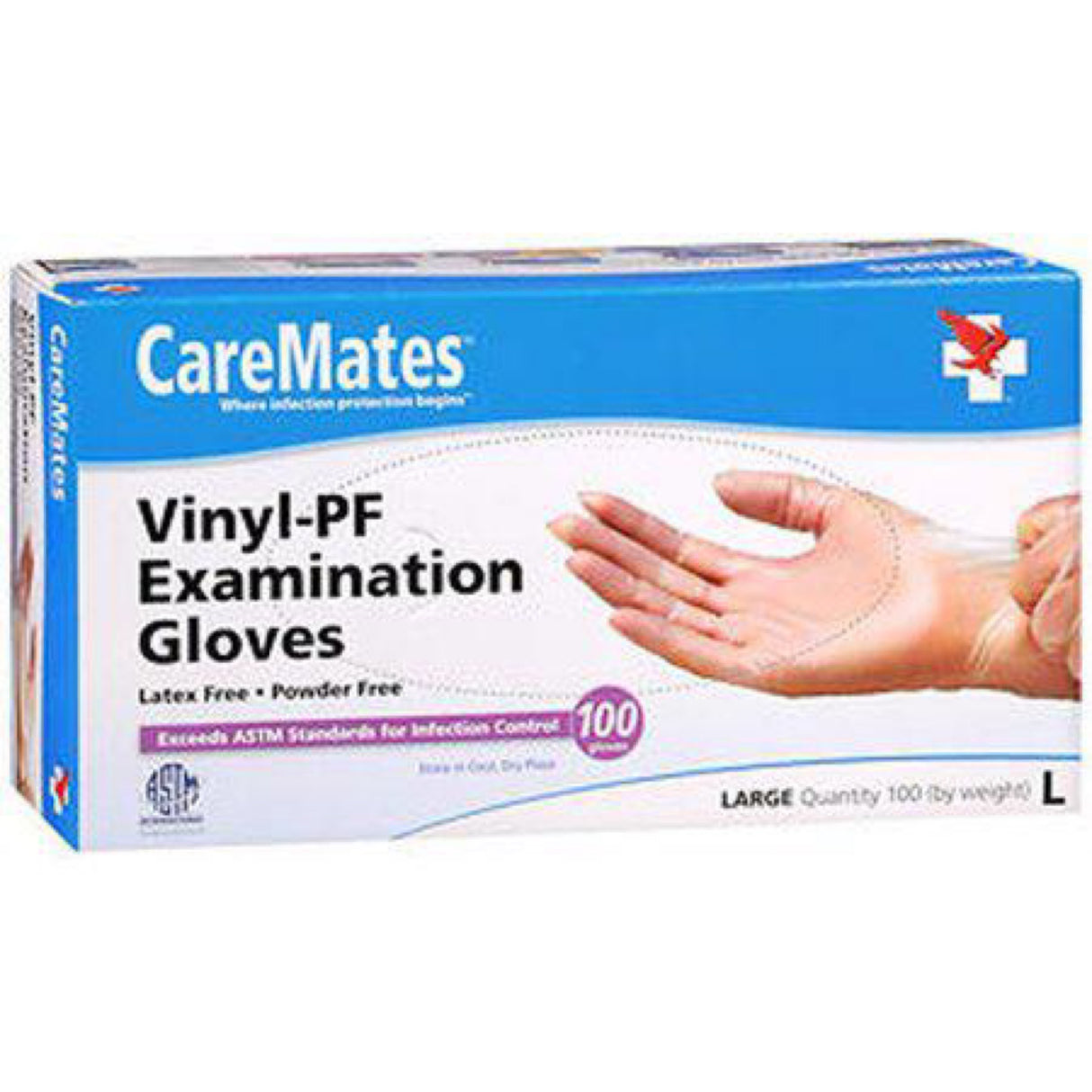 Caremates Vinyl-PF Examination Gloves Large Count