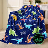 iscream Glow In The Dark Silky Plush Dinosaur Print Fleece Throw Blanket
