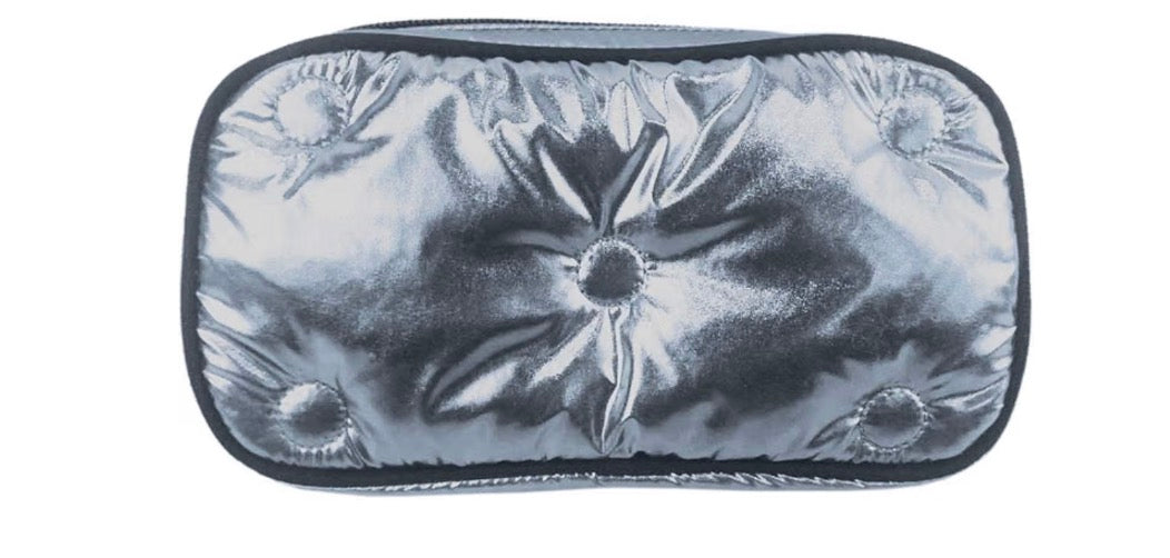 iscream Chrome Puffy Tufted Metallic 8.5 " x 4.5 " Zippered Cosmetic Bag