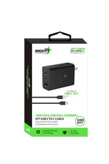 Unidad de pared Mighty Wireless de 100 W + cable USB-C a USB-C de 1.5 m con 3 puertos