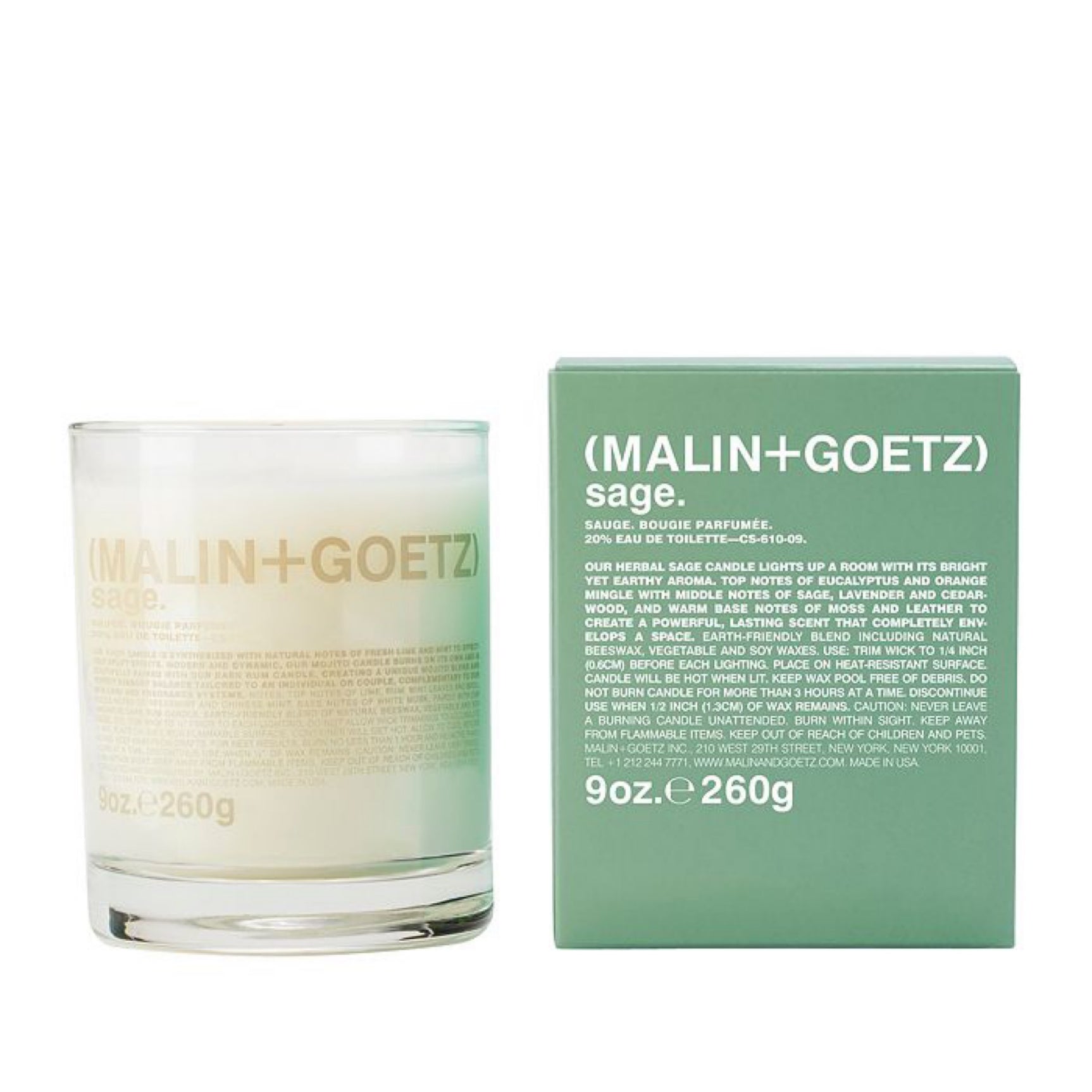 Malin + Goetz sage sauge bougie parfumee 20% eau de toilette 9 oz