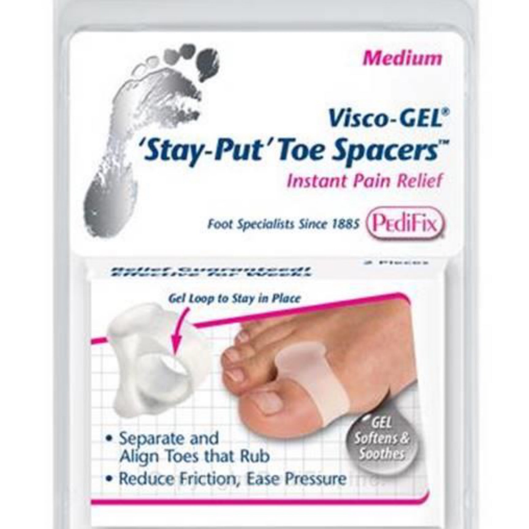 PEDIFIX large visco-gel stay put toe spacers