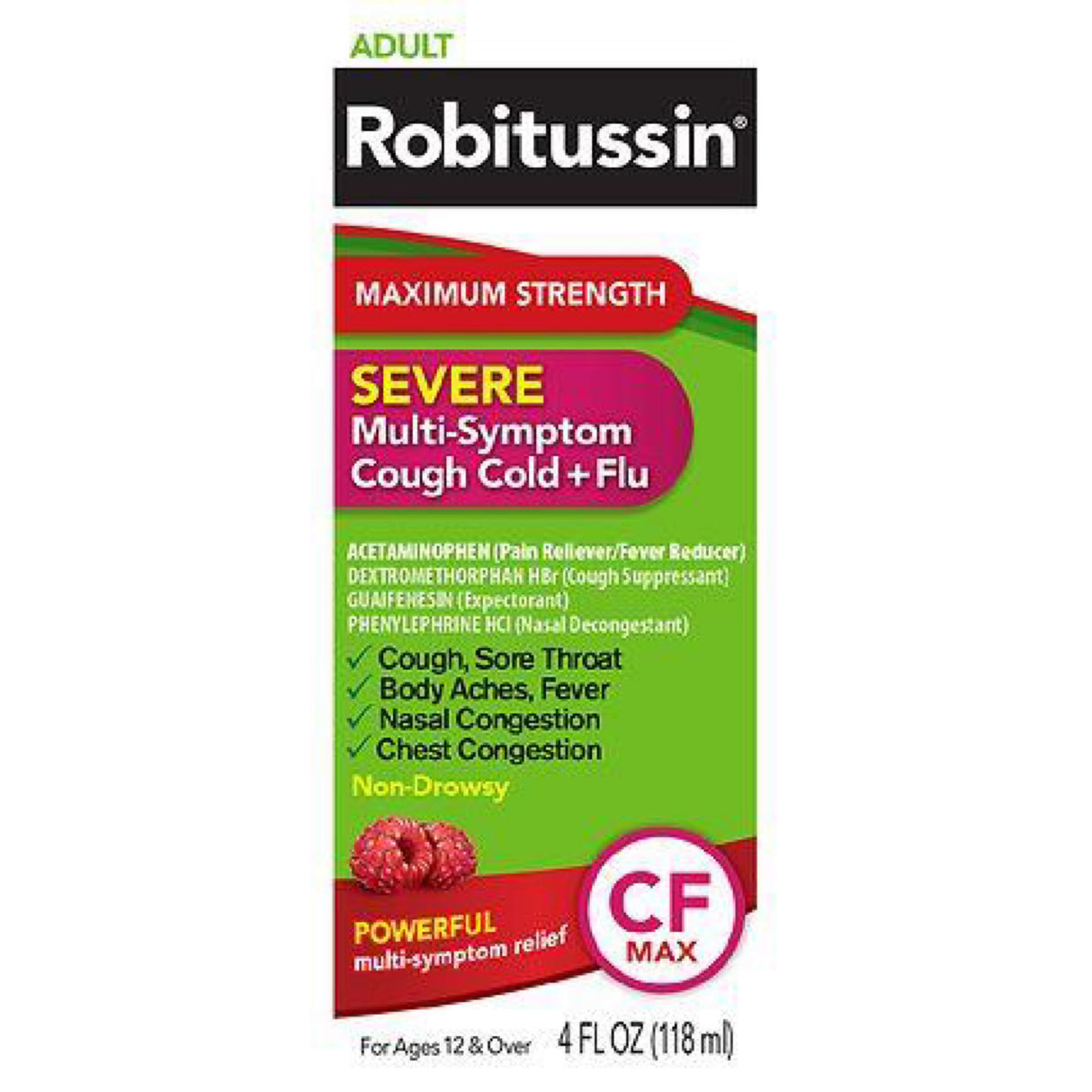 Robitussin Adult Maximum Strength Severe Multi-Symptom Cough (4 Fl. oz. Bottle), Cold + Flu CF Max, Non-Drowsy