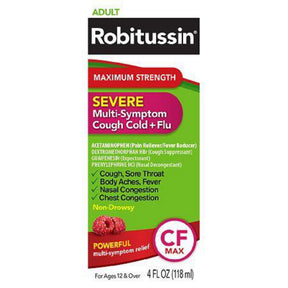 Robitussin Adult Maximum Strength Severe Multi-Symptom Cough (4 Fl. oz. Bottle), Cold + Flu CF Max