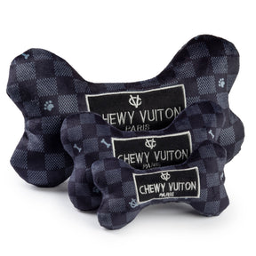 Haute Diggity Dog Black Checker Chewy Vuiton Bone Squeaker Dog Toy
