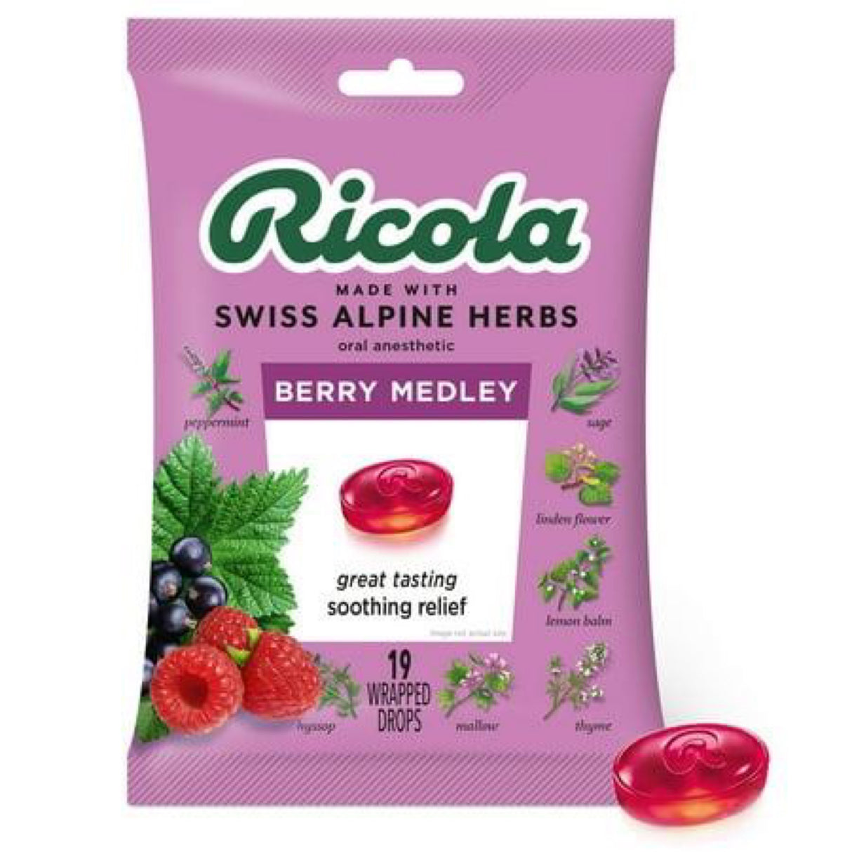 Ricola Berry Medley Bag | Cough Suppressant Throat Drops | Naturally Soothing Long-Lasting Relief