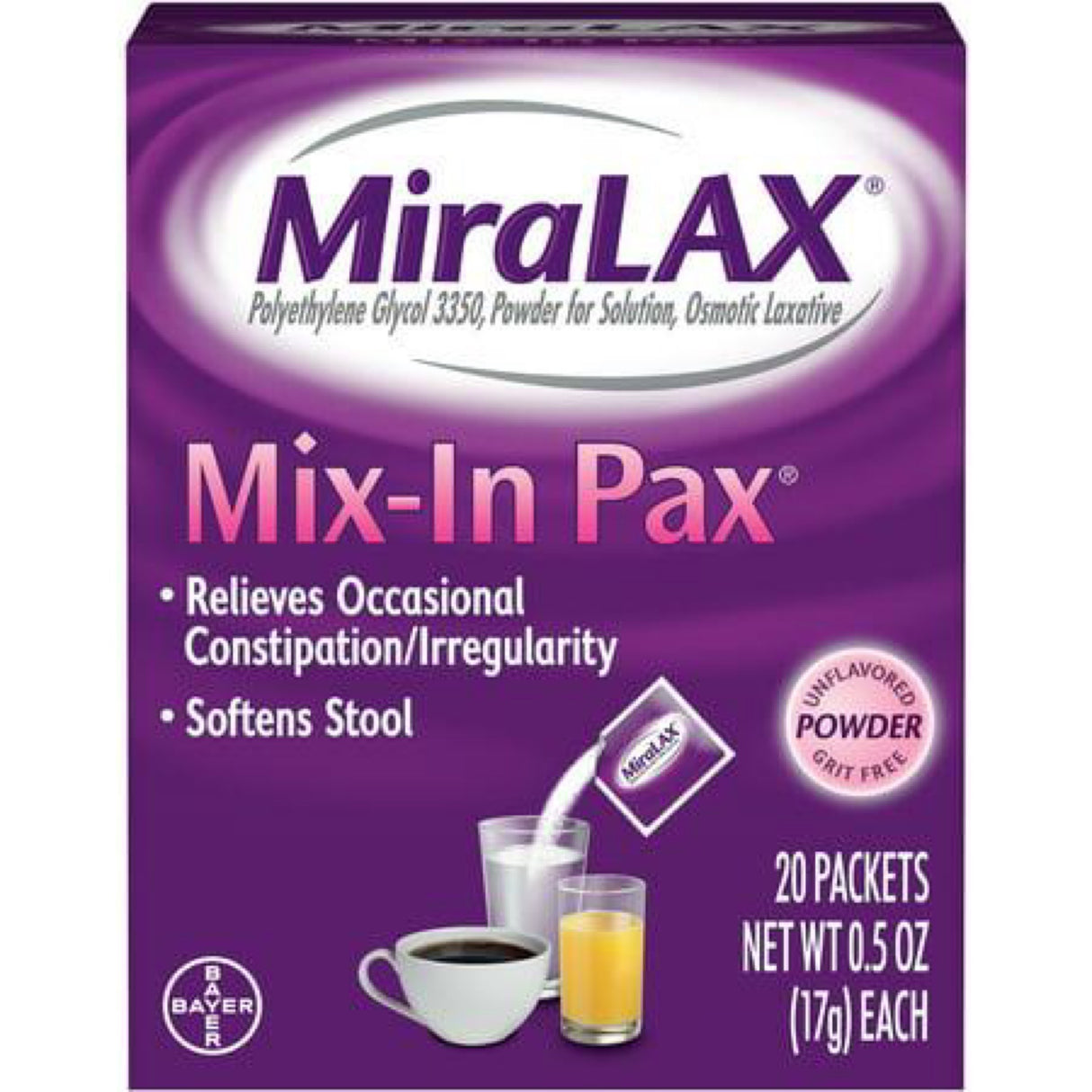 Miralax Mix-in Laxative Powder for Gentle Constipation Relief Softener