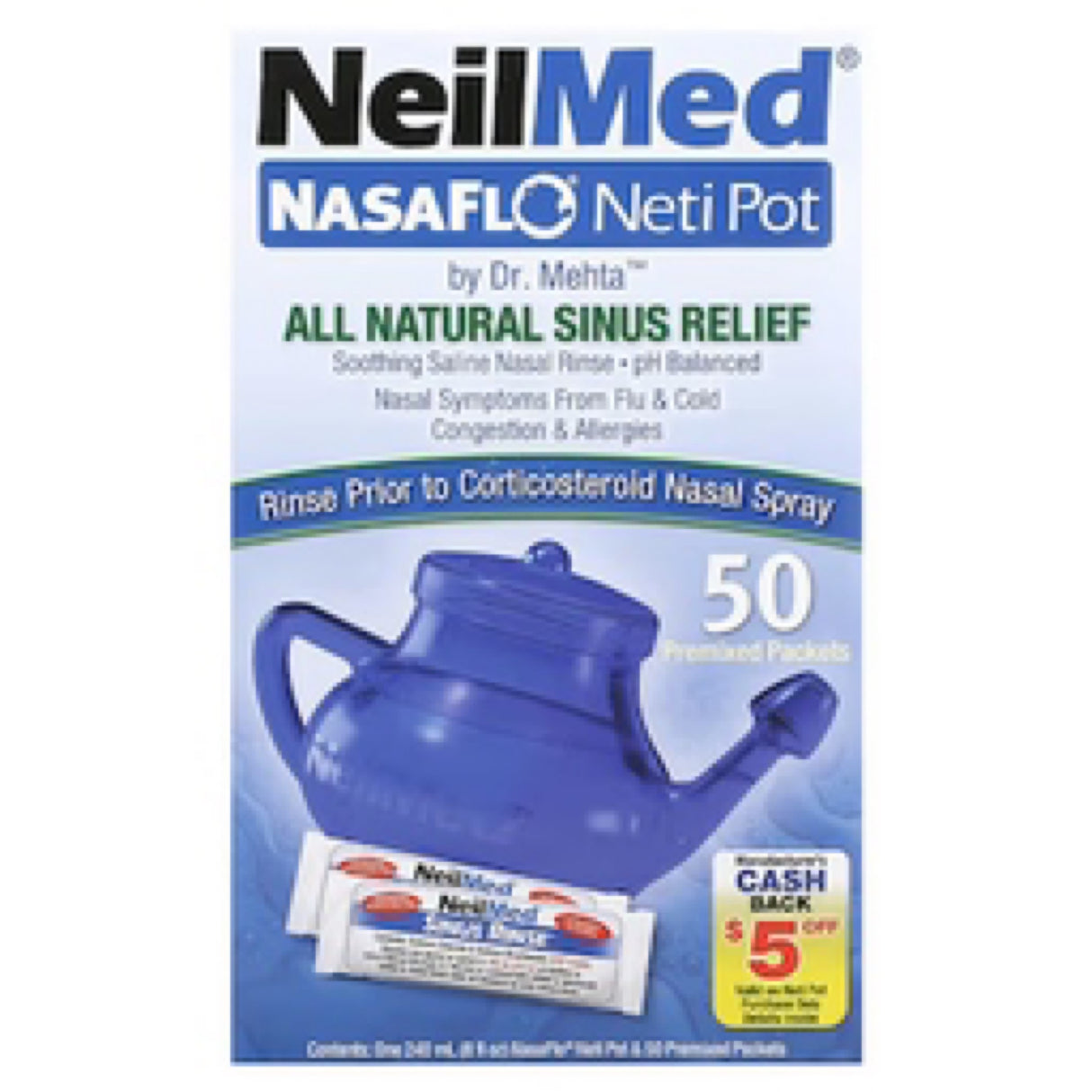 Neilmed NasafLO Neti Pot Sinus Relief with Premixed Packets