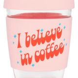 Reusable Glass Coffee Cup, 12 oz Travel Cup, Clear Coffee Mug with Silicone Lid and Sleeve