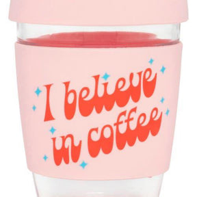 Reusable Glass Coffee Cup, 12 oz Travel Cup, Clear Coffee Mug with Silicone Lid and Sleeve