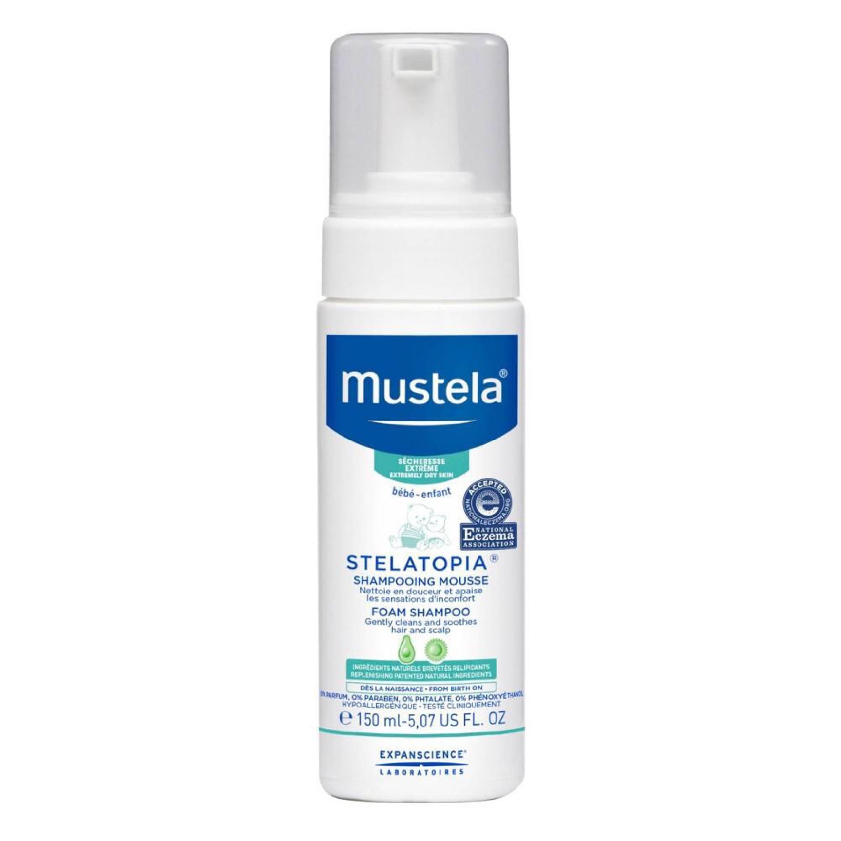 Mustela Stelatopia Fragrance Free Baby Foam Shampoo for Eczema Prone Skin