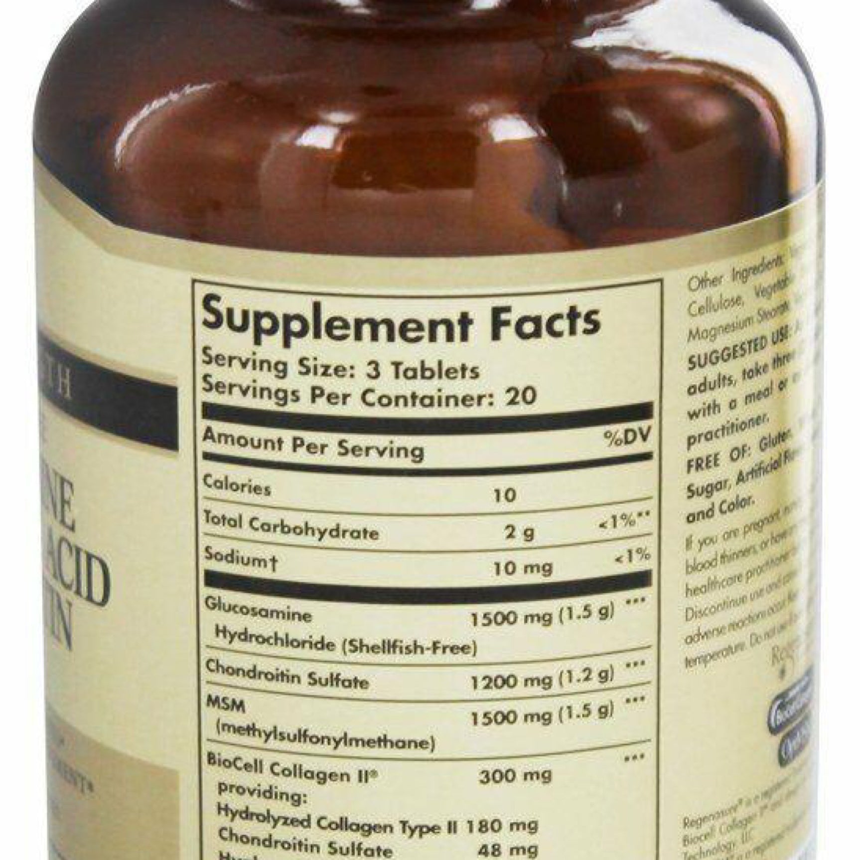 Solgar Glucosamine Hyaluronic Acid Chondroitin MSM Shellfish Free 60 Tablets