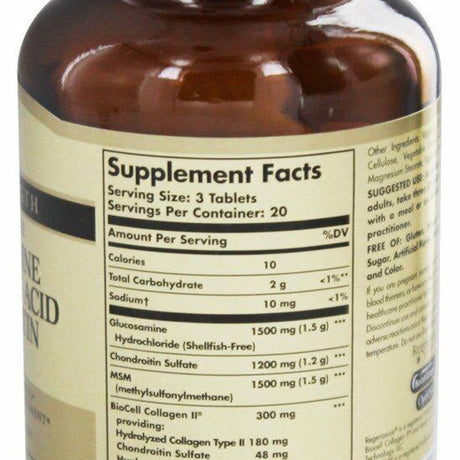 Solgar Glucosamine Hyaluronic Acid Chondroitin MSM Shellfish Free 60 Tablets