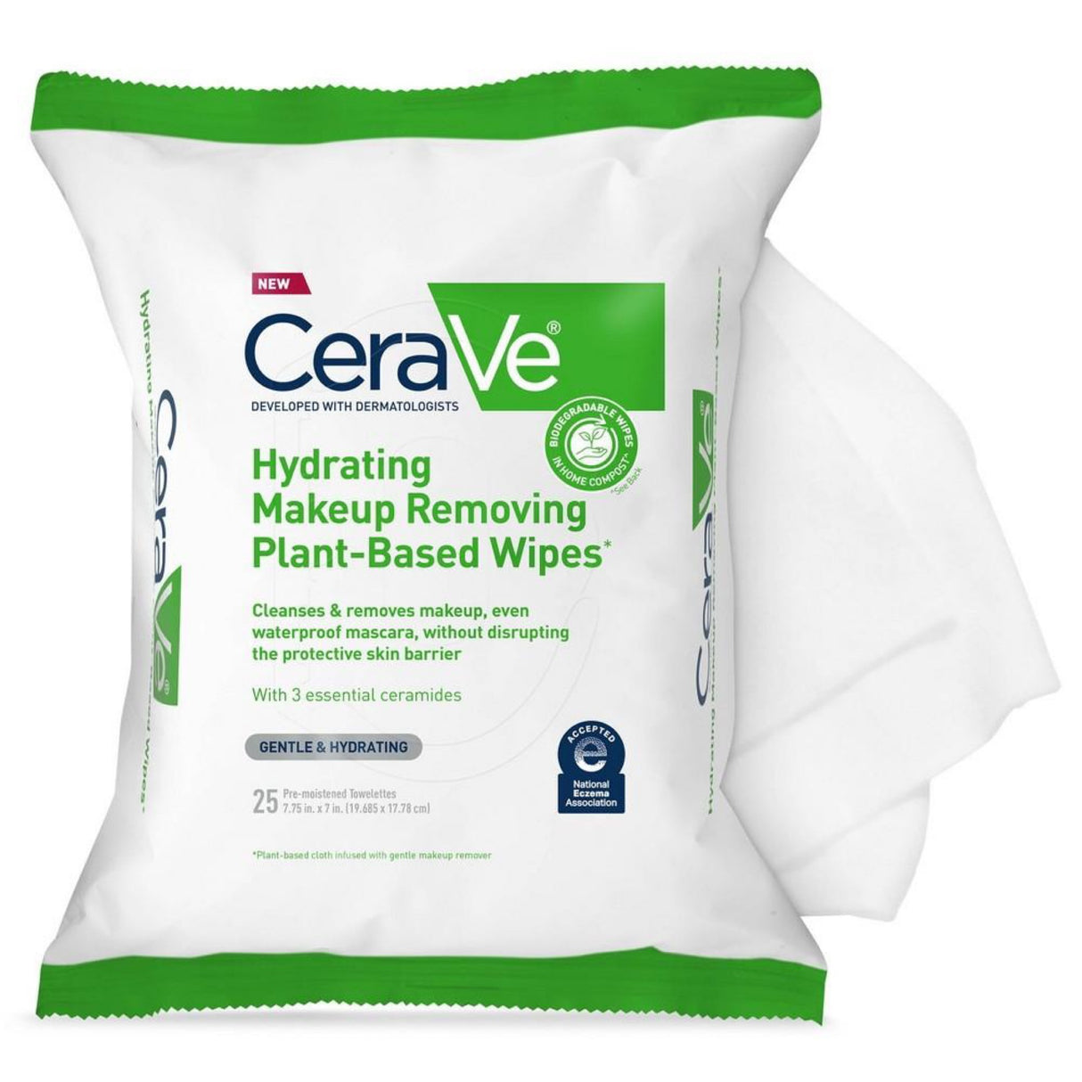 CeraVe Hydrating Makeup Remover Wipes, Plant Based Facial Cleansing Wipes for Sensitive Skin, Fragrance-Free
