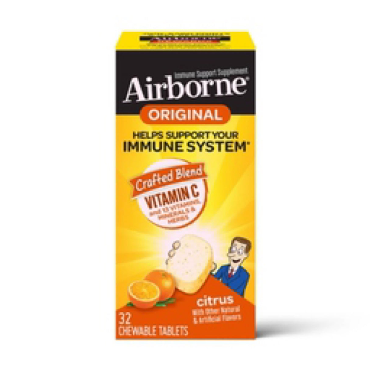 Airborne 1000mg of Vitamin C Immune Support Supplement Multivitamin Chewable Tablets Citrus, 32 count