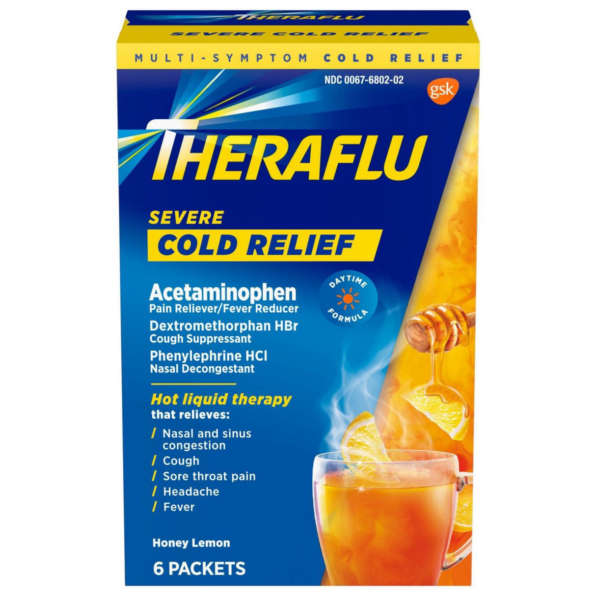 Theraflu Multi-Symptom Severe Cold Relief Powder - Acetaminophen - Green Tea & Honey Lemon