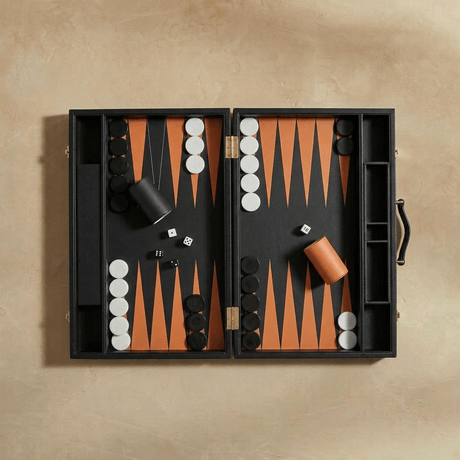 Marble Cultures Black & Brown Leather Backgammon Set