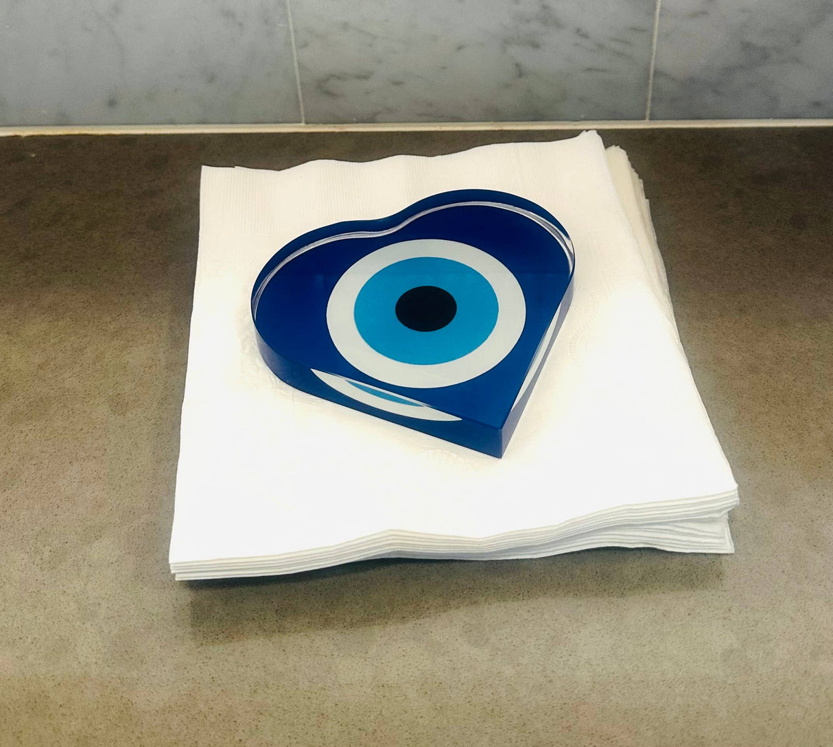 Evil Eye Good Luck  Crystal Heart Paperweight Decor