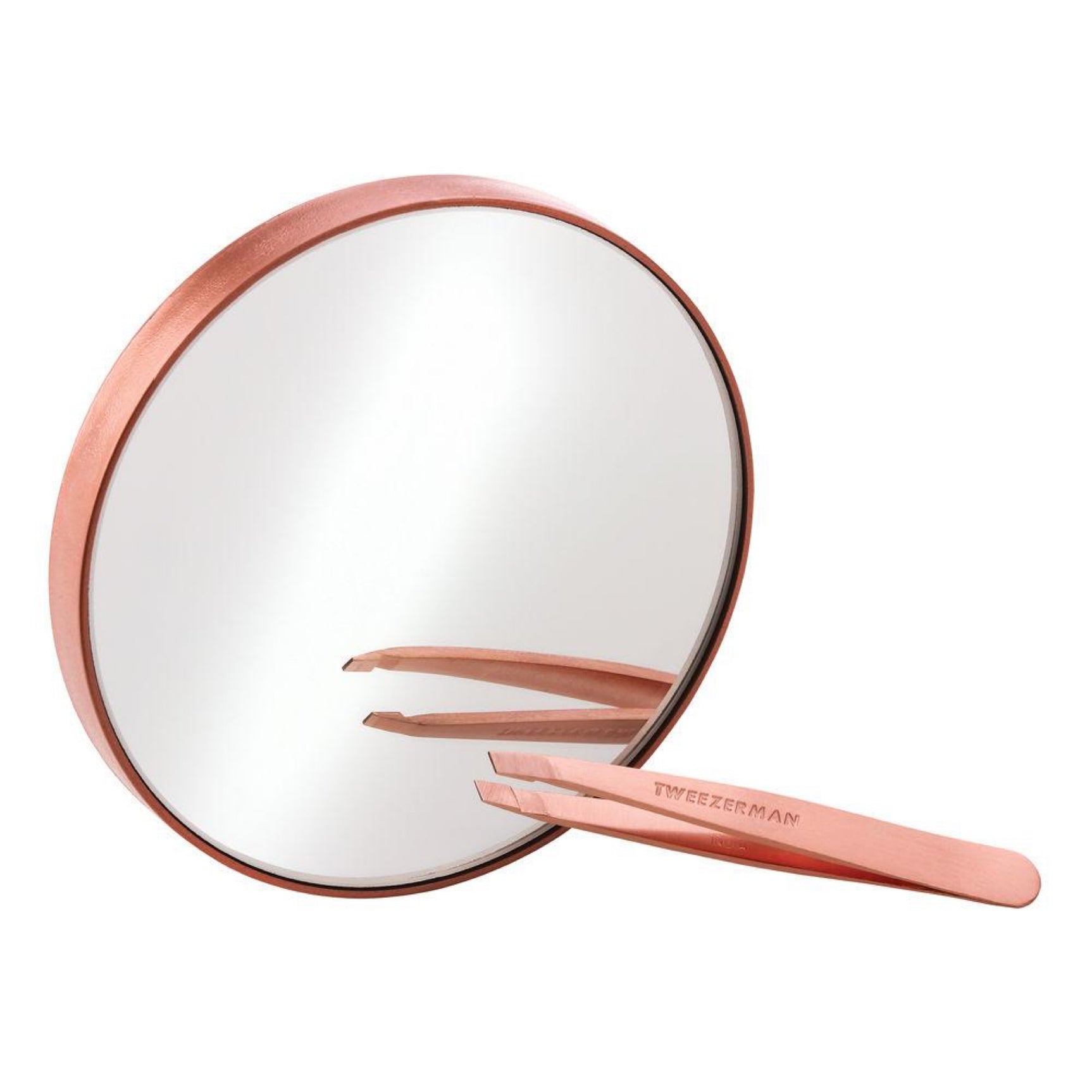 Tweezerman Rose Gold Slant Tweezer and 10x Mirror