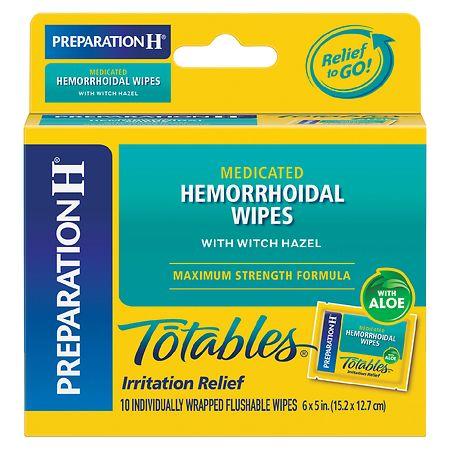 Toallitas medicadas desechables Preparation H para el alivio de hemorroides con hamamelis