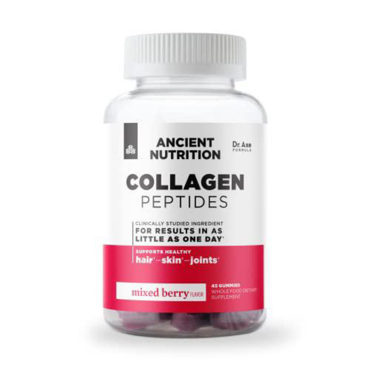 Collagen Peptides Gummies by Ancient Nutrition, Collagen Peptides Mixed Berry Chewable Gummies, Supports Healthy Skin, Joints, Gut, Keto and Paleo Friendly, 45 Count