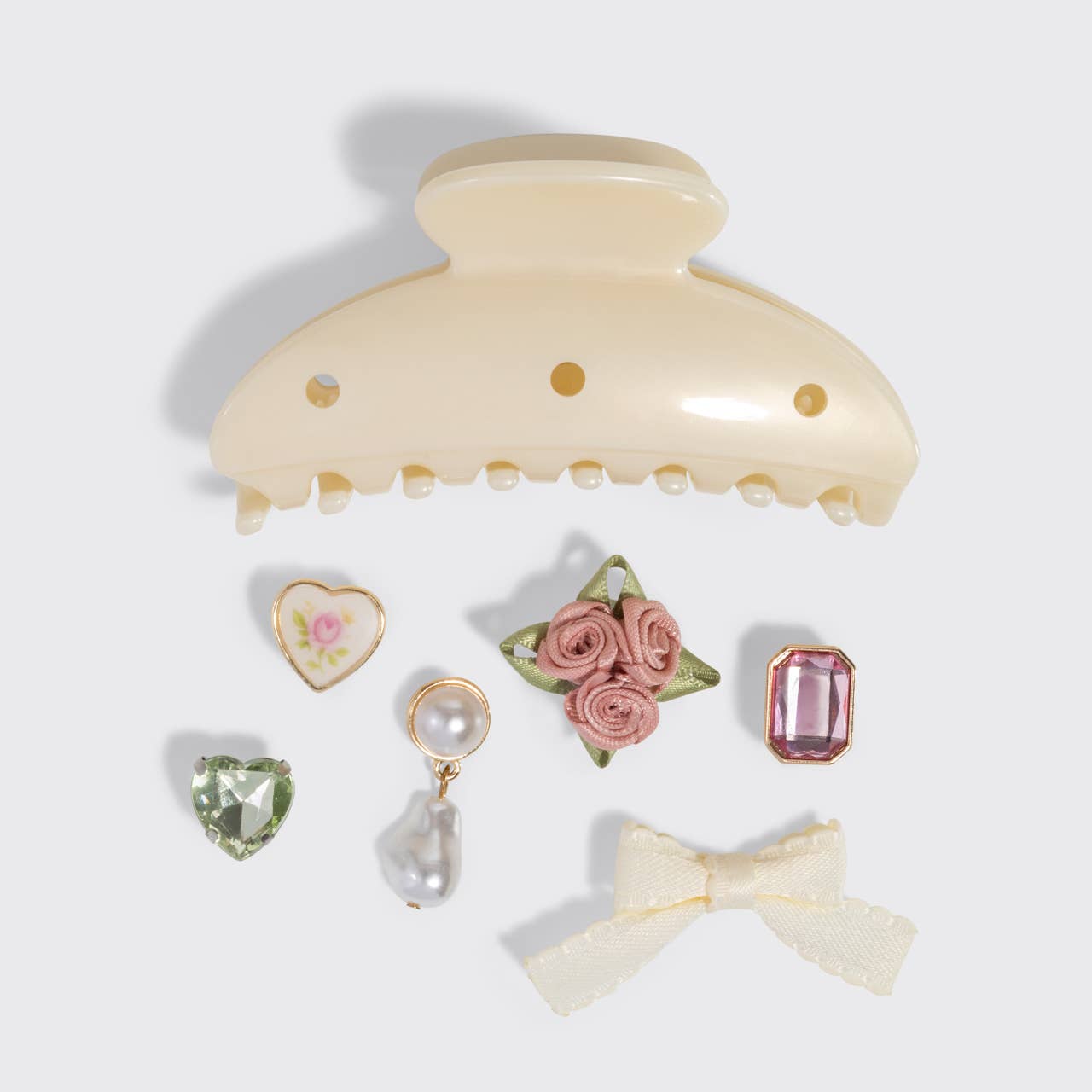 KitschPop™️Curved Claw Clip 7pc Set Vintage- Pearlized Cream - Image 2