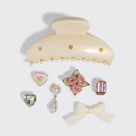 KitschPop™️Curved Claw Clip 7pc Set Vintage- Pearlized Cream - Image 2