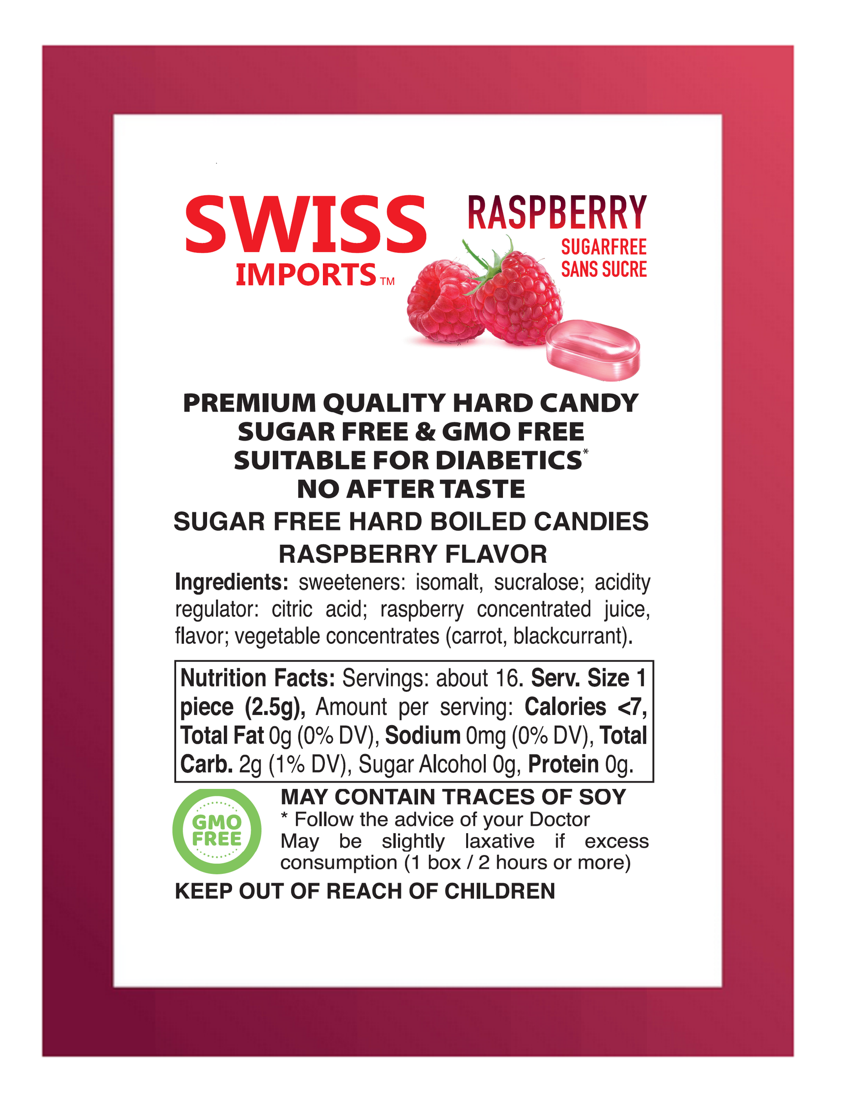 Swiss Imports Bonbons Sugar Free Raspberry Candy 40g - Image 3