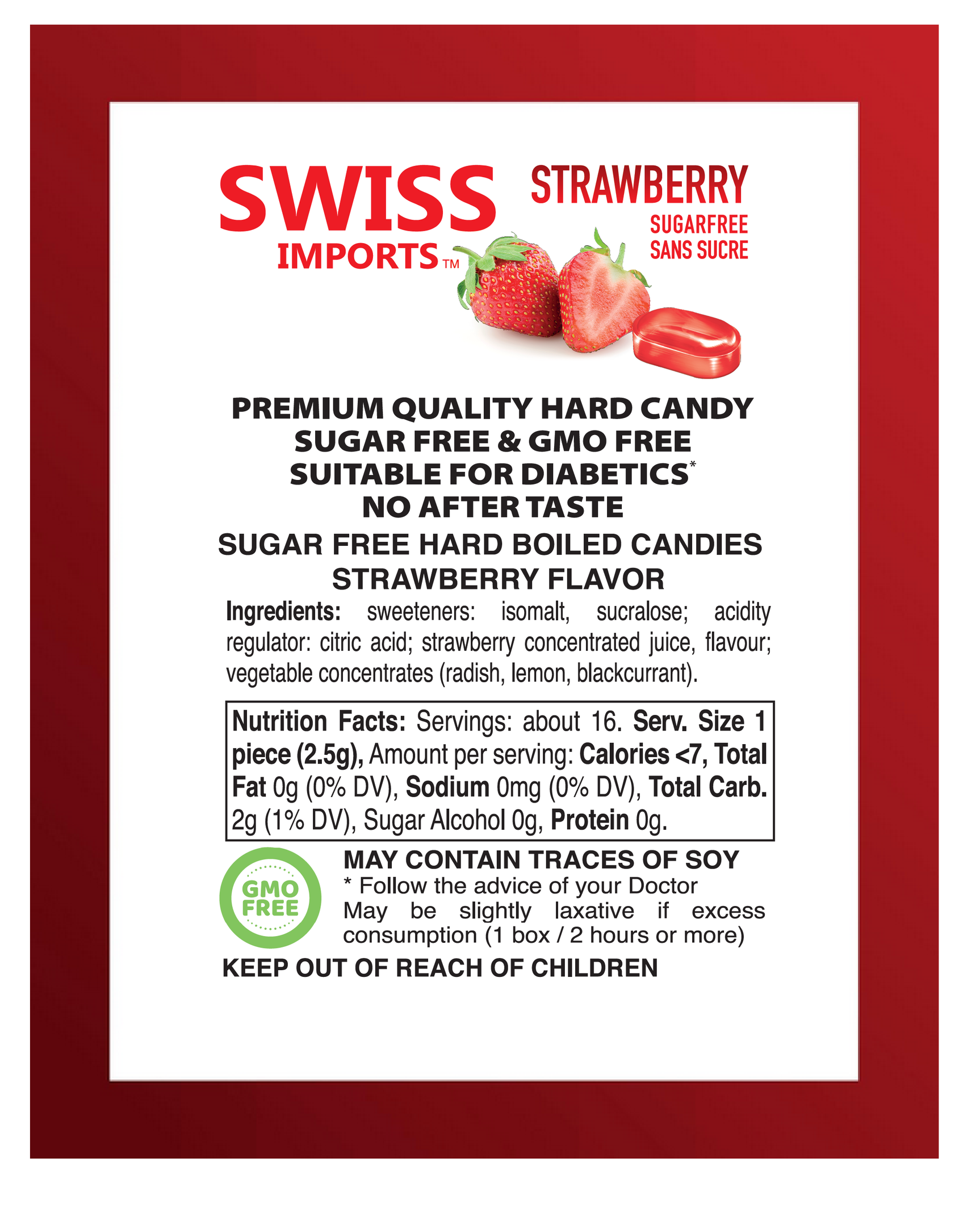Swiss Imports Bonbons Sugar Free Strawberry Candy 40g - Image 3