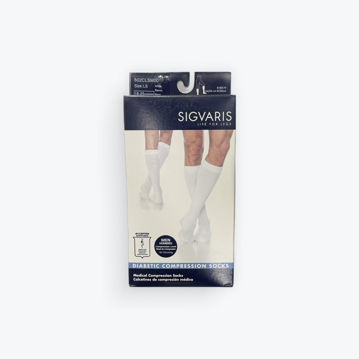 SIGVARIS 602CLLM00 Diabetic Compression Compression Socks Size: LS Men 18-25mmHg White