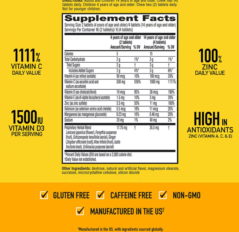 Airborne 1000mg of Vitamin C Immune Support Supplement Multivitamin Chewable Tablets Citrus, 32 count