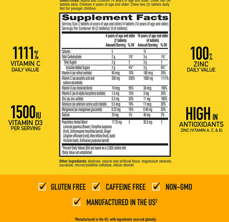 Airborne 1000mg of Vitamin C Immune Support Supplement Multivitamin Chewable Tablets Citrus, 32 count